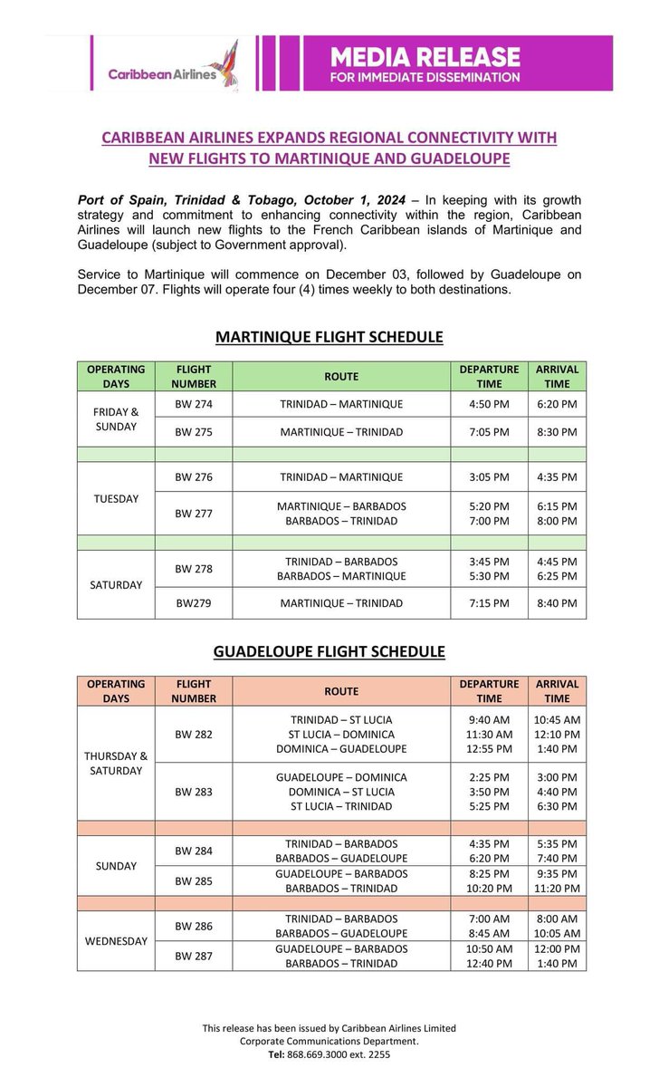 iflycaribbean's tweet photo. WELCOME HOME TO MARTINIQUE AND GUADELOUPE!

Caribbean Airlines will start service to these destinations from December 3 and December 7 respectively.

Flights are now open for sale! https://t.co/wLUJdLnqiY