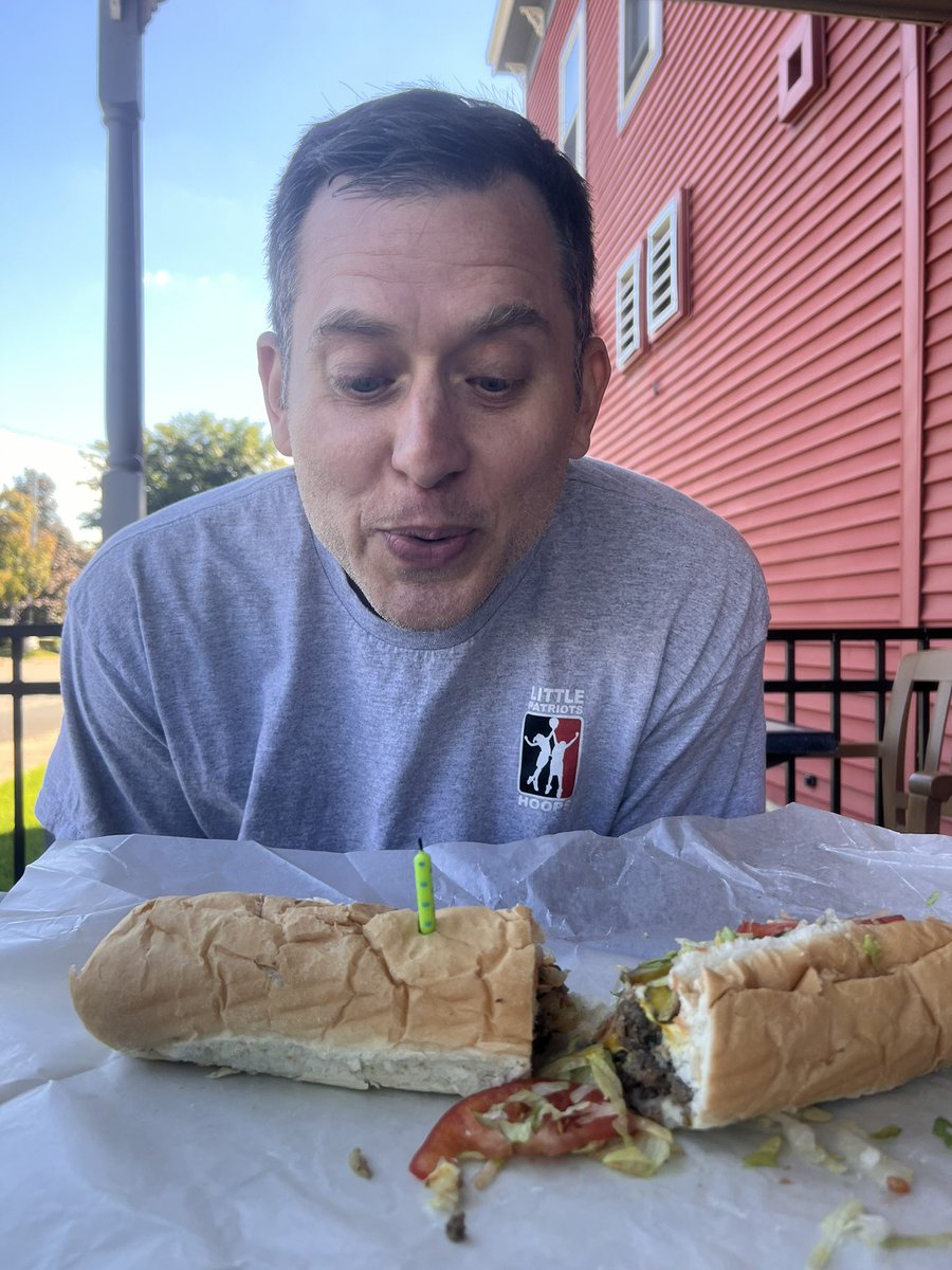 keithroach102's tweet photo. Celebrated my 48th birthday with a bike ride to my alma mater @sunyoswego 
Of course I had to stop and have a birthday cheeseburger sub from the Oswego Sub Shop! https://t.co/npJEw5QKE3