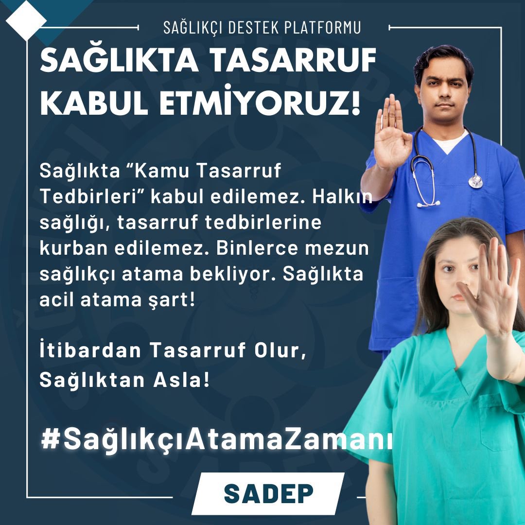 SAĞLIKTA TASARRUF KABUL ETMİYORUZ!

Sağlıkta “Kamu Tasarruf Tedbirleri” kabul edilemez. Halkın sağlığı, tasarruf tedbirlerine kurban edilemez. Binlerce mezun sağlıkçı atama bekliyor. Sağlıkta acil atama şart!

İtibardan Tasarruf Olur, Sağlıktan Asla!

<a href="/drmemisoglu/">Prof. Dr. Kemal Memişoğlu</a>