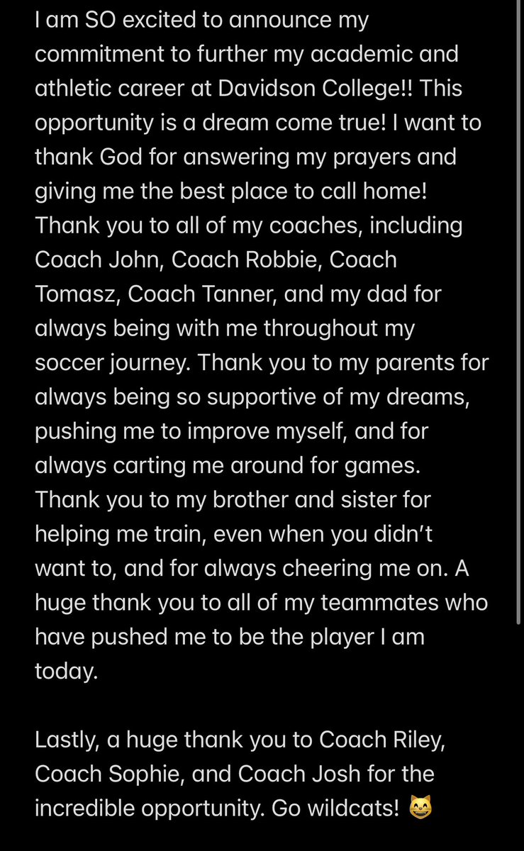 AdrianaDunat's tweet photo. So excited to be joining @DavidsonWSoc , I am so grateful for this opportunity! Thank you to Coach Riley, Coach Sophie, and Coach Josh for this opportunity! Go wildcats!😸

@SCUnited_FC @tikitakaklu @TannerOsborne27 @ImYouthSoccer @ImCollegeSoccer @ECNLSoutheast @LexingtonSoccer https://t.co/FMNDtHouYp