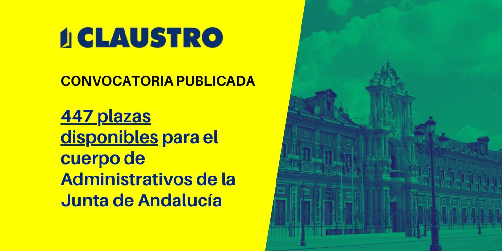 La Junta de Andalucía (<a href="/AndaluciaJunta/">Junta de Andalucía</a>) ha publicado una convocatoria para cubrir 447 plazas en el Cuerpo General de #Administrativos. Consulta toda la info en nuestra Web 👇
claustro.net/blog/2024/10/0… 
#emplepúblico #empleo #formación #oposiciones