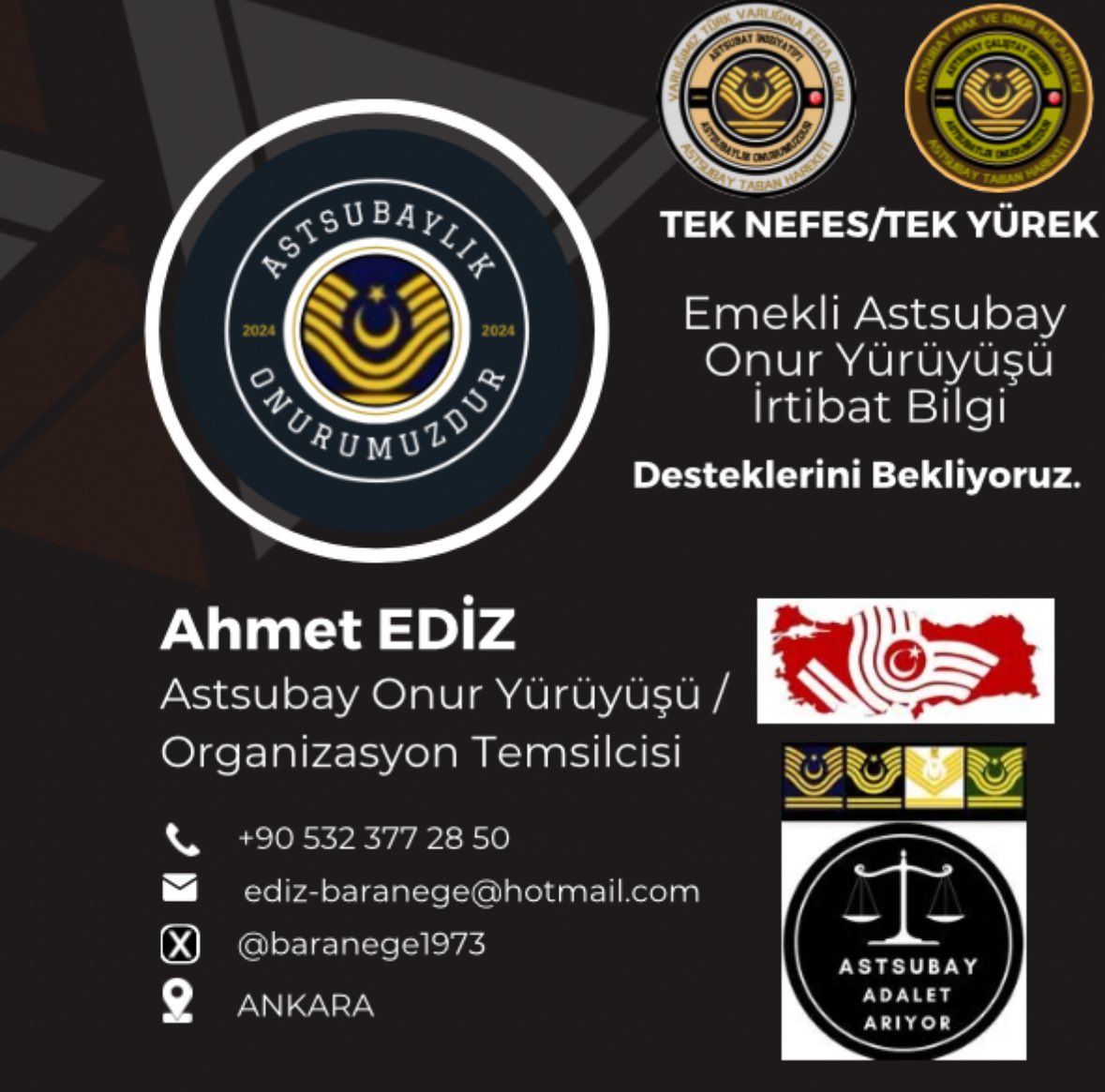 ZARGANA72's tweet photo. #AstsubayaAdaletYürüyüşü

29 Eylül tahinde NİĞDE’den başlayıp,
17 Ekim tarihinde ANKARA’da tamamlanacak olan 400 KM’lik

“TEK NEFES-TEK YÜREK”
 HAK ve ONUR yürüyüşüne maddi ve manevi desteklerinizi bekliyoruz.

Lütfen, Destekleriniz için İRTİBAT’a geçiniz 👇👇👇…. https://t.co/0VOpT26eey