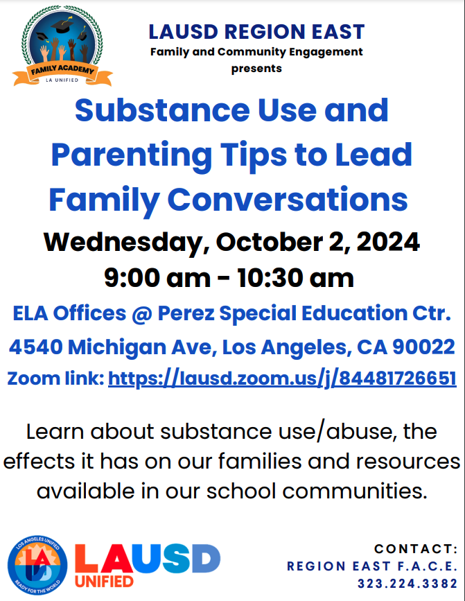 EastLANetwork's tweet photo. Learn about substance use/abuse, the effects it has on our families and resources available in our school communities.

Aprenda sobre el uso/abuso de sustancias, los efectos que tiene en nuestras familias y los recursos disponibles en nuestras comunidades escolares. https://t.co/Za2MmTgcdW