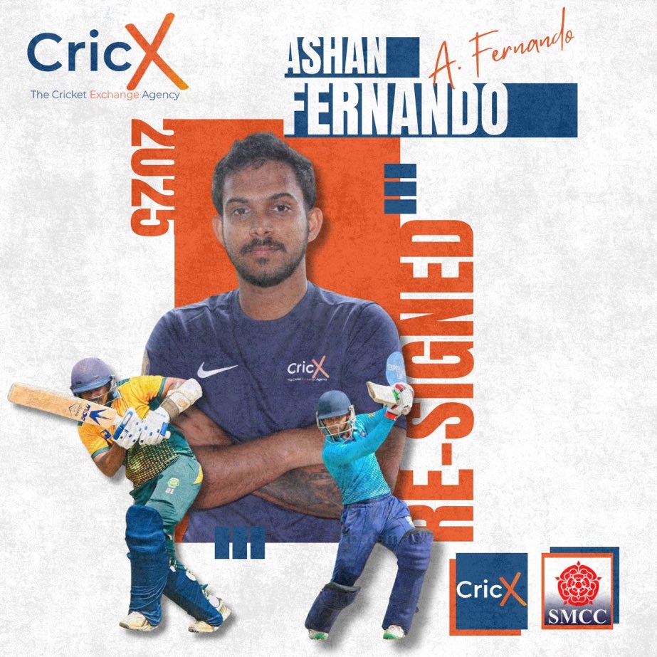 We are thrilled to announce that Ashan Fernando has re-signed with us for the 2025..we’re proud and excited to have Ashan back on board for our return to the #GMCL Championship Division 🏆

A big thank you to CricX for their support in making this happen! 🙌

#WelcomeBackAshan