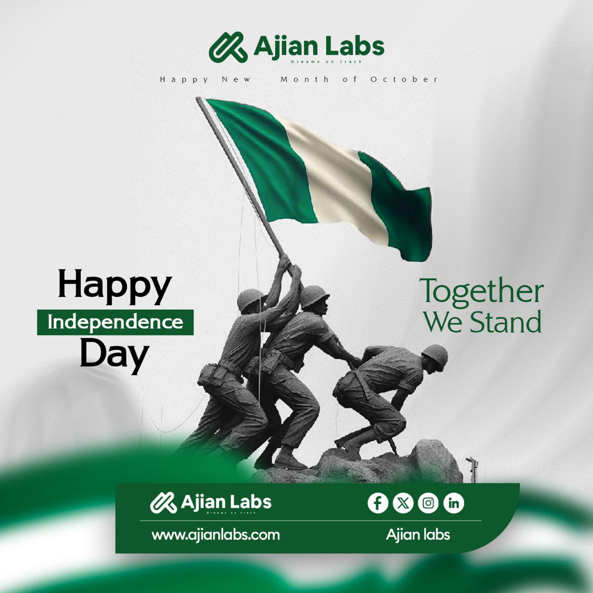ajianlabs's tweet image. Happy Independence Day, Nigeria! 🇳🇬

At Ajian Labs, we celebrate our journey and the incredible potential ahead. Let’s keep innovating and uniting for a brighter future together!

#NigeriaIndependenceDay #NaijaLabs #ProudlyNigerian