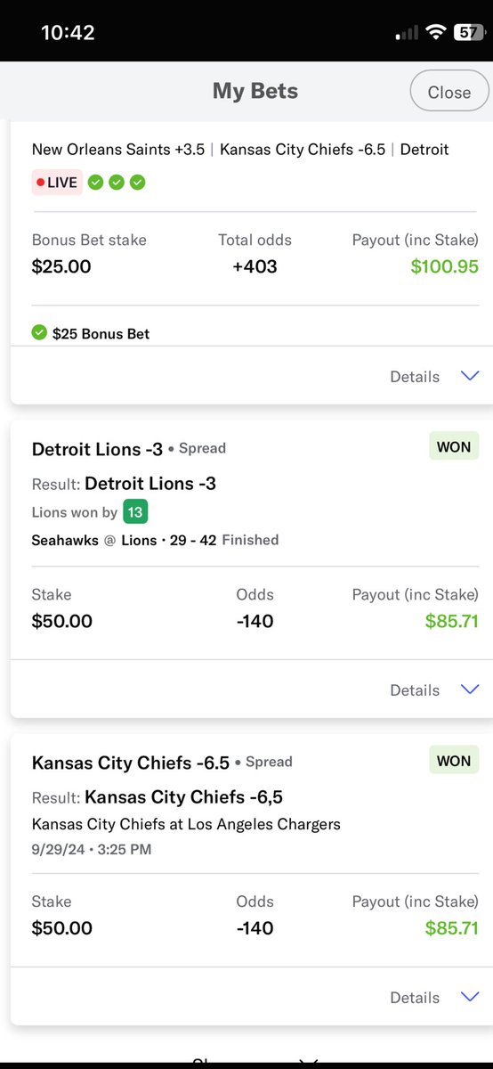 Had an exciting end to the weekend. If you had told me a couple of years ago I would go into Monday night with the Lions on the back end of 4 parlays I would have lmao. Love it when you look at the weekend card and see several teams in spots that you love.