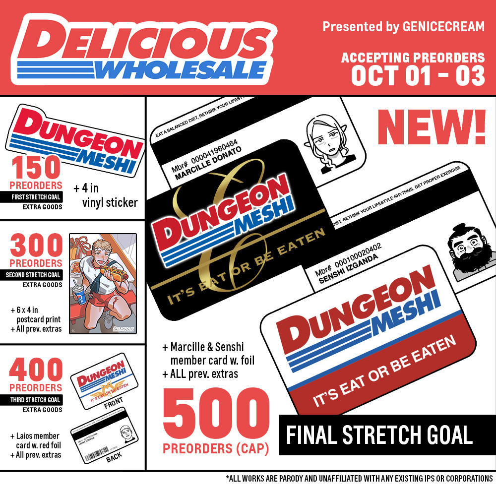 shop’s open for costco meshi zine preorders!! marcille+senshi membership cards lets goo 🌭🌭🌭 genicecream.com/store/DELICIOU…