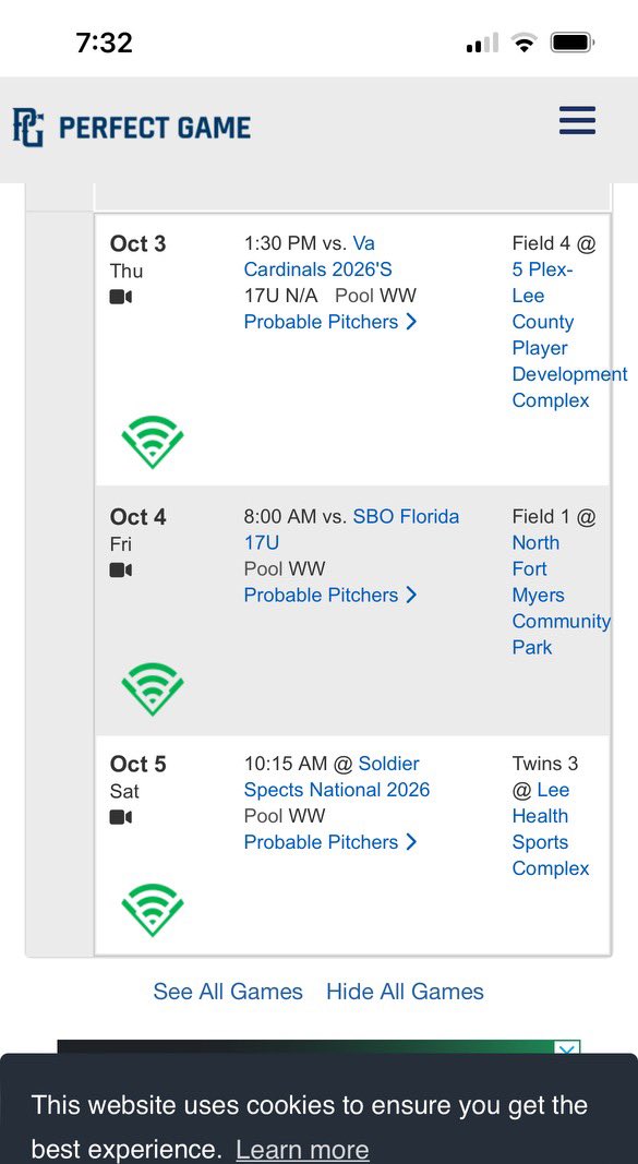 Here is my schedule for the PG Underclass World Series. I will be pitching game 1 of pool play on Thursday <a href="/PhilliesScoutEC/">2026 FTB Phillies Scout Team - American</a>