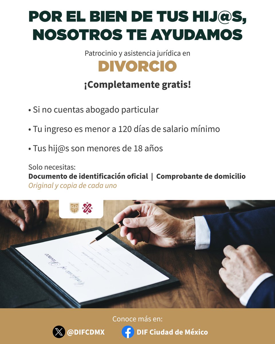 GobCDMX's tweet photo. 👨‍👩‍👧‍👦 La crianza en un ambiente sano es vital ❤️, no dejes que una relación afecte a tus hij@s. 👩‍⚖️👨‍⚖️ Si necesitas tramitar un divorcio, en el @DIFCDMX te brindamos patrocinio y asistencia jurídica ¡TOTALMENTE GRATIS! ✨

✍️ Conoce toda la información en: https://t.co/ipv69IGSxf https://t.co/qM5ochJ4S6