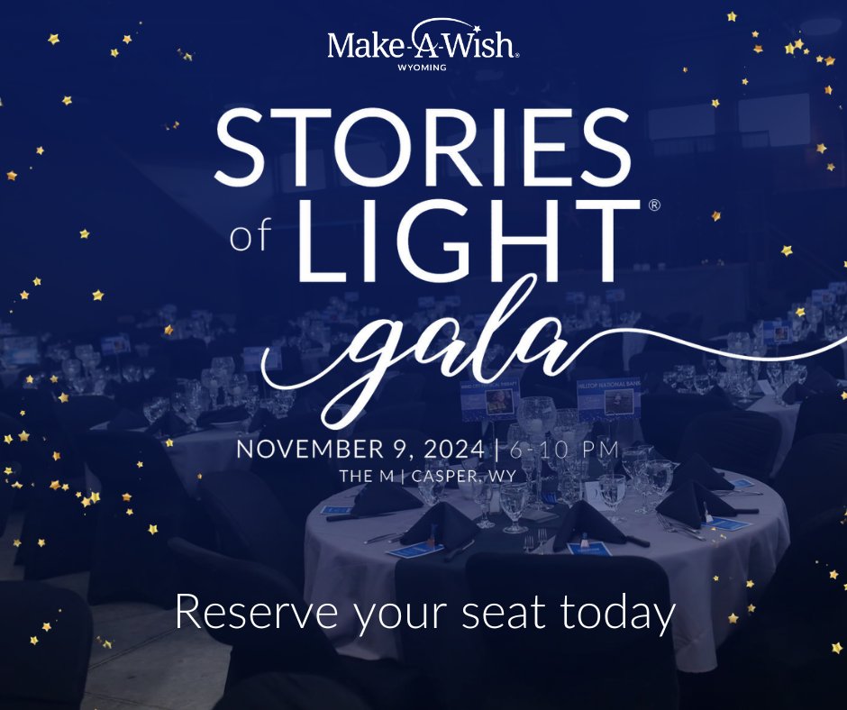 MakeAWish_WY's tweet image. Our Stories of Light Gala is Saturday, November 9th! Stay tuned for more exciting event details. Or, if you already know you want to be a part of this magical night you can get tickets now at bit.ly/4gelk0f 

#MakeAWishWyoming #StoriesOfLight