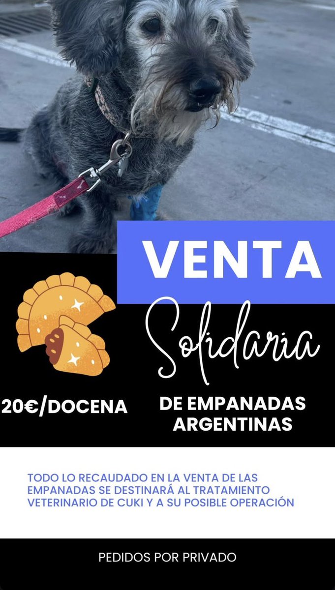 mateotrombotto1's tweet photo. estamos vendiendo empanadas argentinas para poder pagar el tratamiento necesario, de momento llevamos más de 1200€ en dos días y un gasto así de golpe nos destroza completamente.

Os dejó también el presupuesto de todo lo que llevamos pagado.

vamos a hacer todo lo posible. https://t.co/NtNTfnE7Fn
