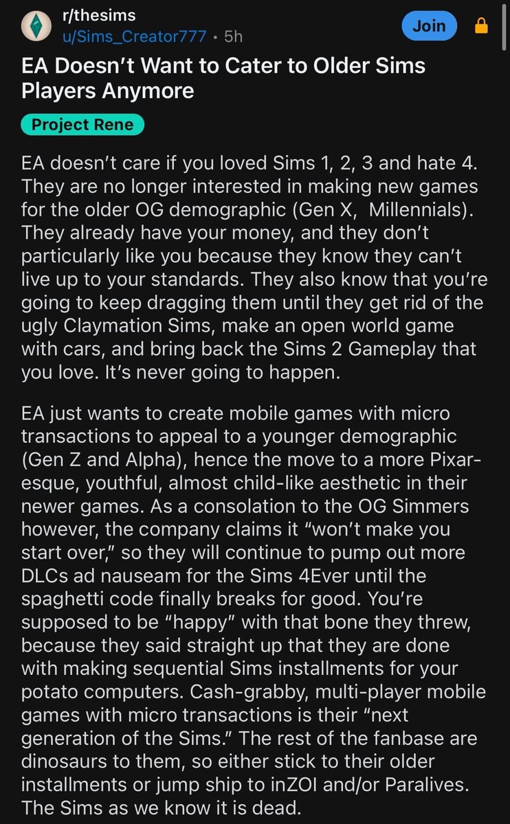MaksPlayground's tweet photo. Been saying this for awhile now, we're (gen X and millennials) are NOT their target audience anymore. 🤷♀️
#TheSimsProjectRene #TheSims4 https://t.co/4Byw6IiK0I