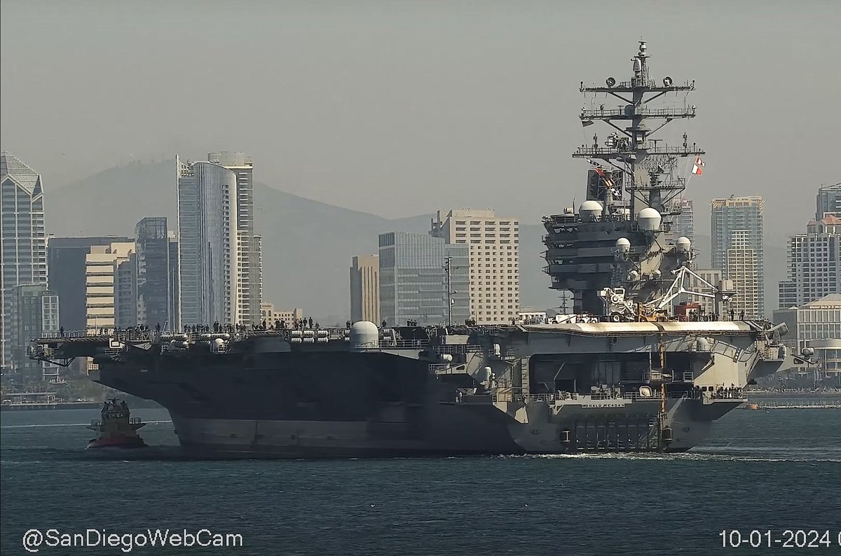 WarshipCam's tweet image. USS Ronald Reagan (CVN 76) Nimitz-class aircraft carrier coming into San Diego - October 1, 2024 #ussronaldreagan #cvn76

SRC: webcam