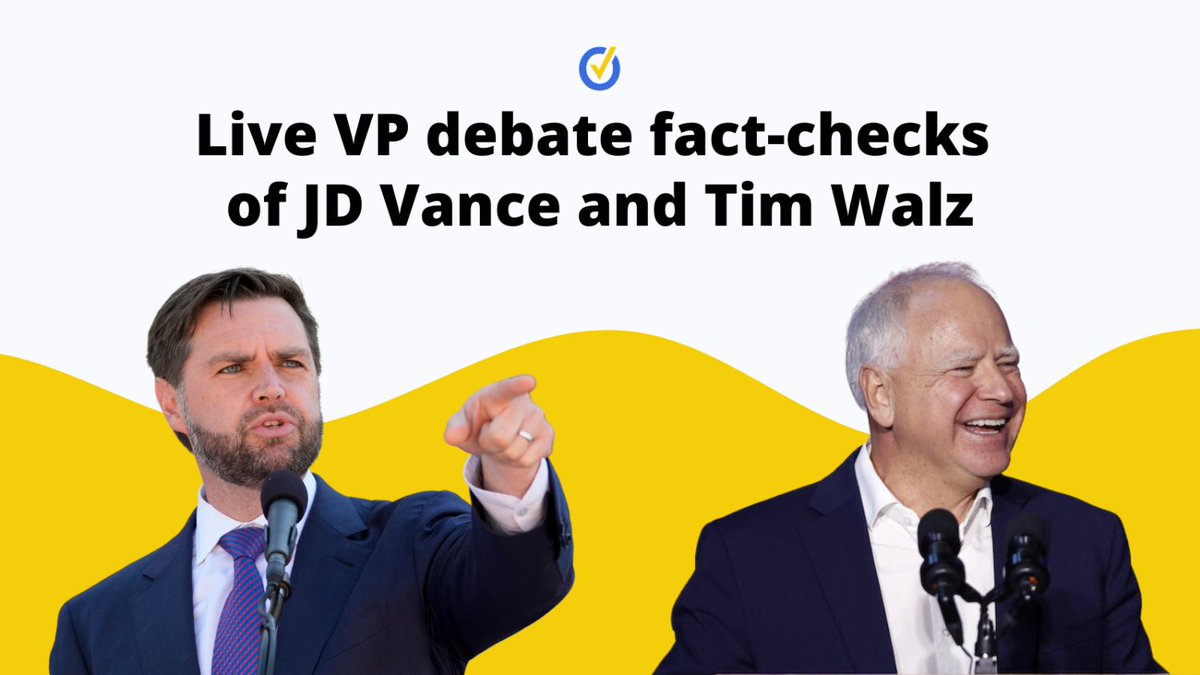 TONIGHT: PolitiFact is fact-checking the first 2024 vice presidential debate between Sen. JD Vance, R-Ohio, and Minnesota Gov. Tim Walz. Follow our live fact-checks here: bit.ly/3TOCVC0