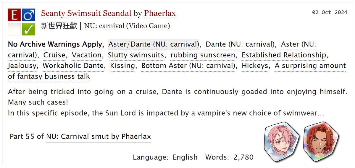 GaruKaruWeek's tweet image. The sexy summer outfit Aster got for Garu was a huge hit—so much so that Aster felt compelled to step up his own game!
#DasterWeek24 fic inspired by amazing Bikini!Aster fanart, and that zeitgeist of Summer Garu's teaser kinda looking like him... 😅
🔗 ao3.org/works/59374516