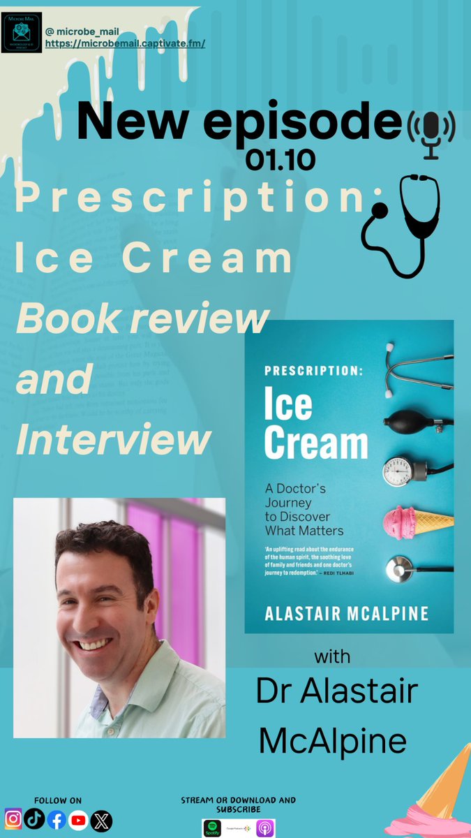Vindana Chibabhai (she/her) (@microbemail) on Twitter photo Excited to announce the the latest Microbe Mail episode- an interview with author of "Prescription: Ice Cream" <a href="/AlastairMcA30/">Alastair McAlpine, MD</a>
An insightful chat about internship,mental health & paediatric infectious diseases. microbemail.captivate.fm/episode/prescr⦠or anywhere you get your pods <a href="/fidssa1/">FIDSSA</a> Excited to announce the the latest Microbe Mail episode- an interview with author of "Prescription: Ice Cream" <a href="/AlastairMcA30/">Alastair McAlpine, MD</a>
An insightful chat about internship,mental health & paediatric infectious diseases. microbemail.captivate.fm/episode/prescr⦠or anywhere you get your pods <a href="/fidssa1/">FIDSSA</a>