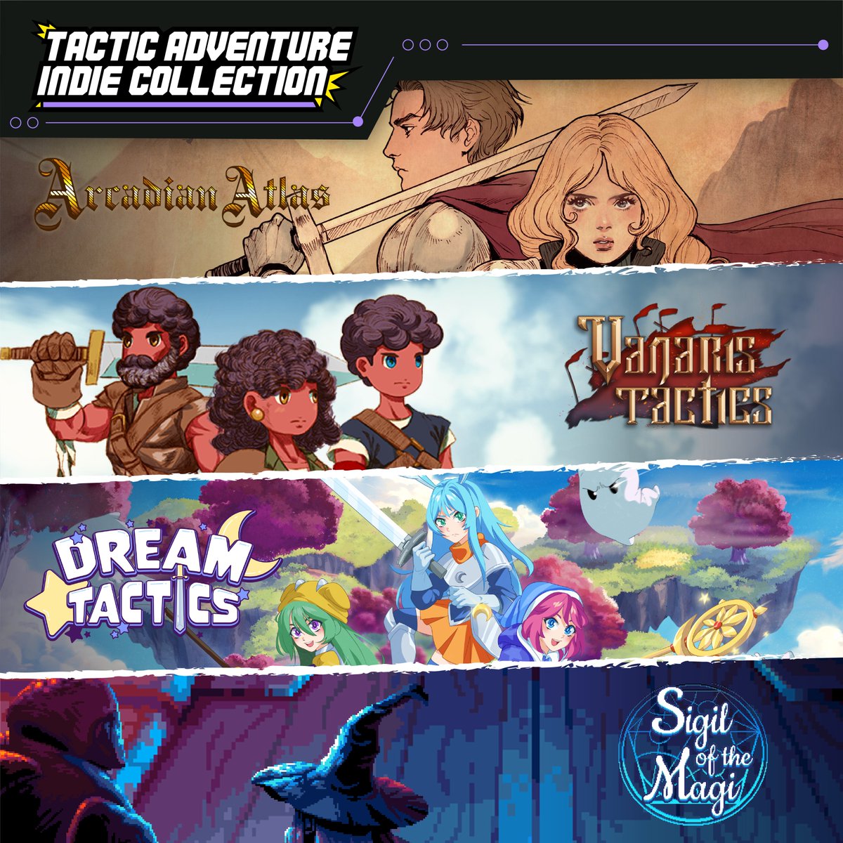 Calling all fans of tactics games! ⚔️

Don’t miss out on this incredible bundle of indie tactic adventures, including our 2D isometric tactical RPG, <a href="/ArcadianAtlas/">Arcadian Atlas</a> 🦝

Check out the entire collection today! 👇
store.steampowered.com/bundle/42939/T…