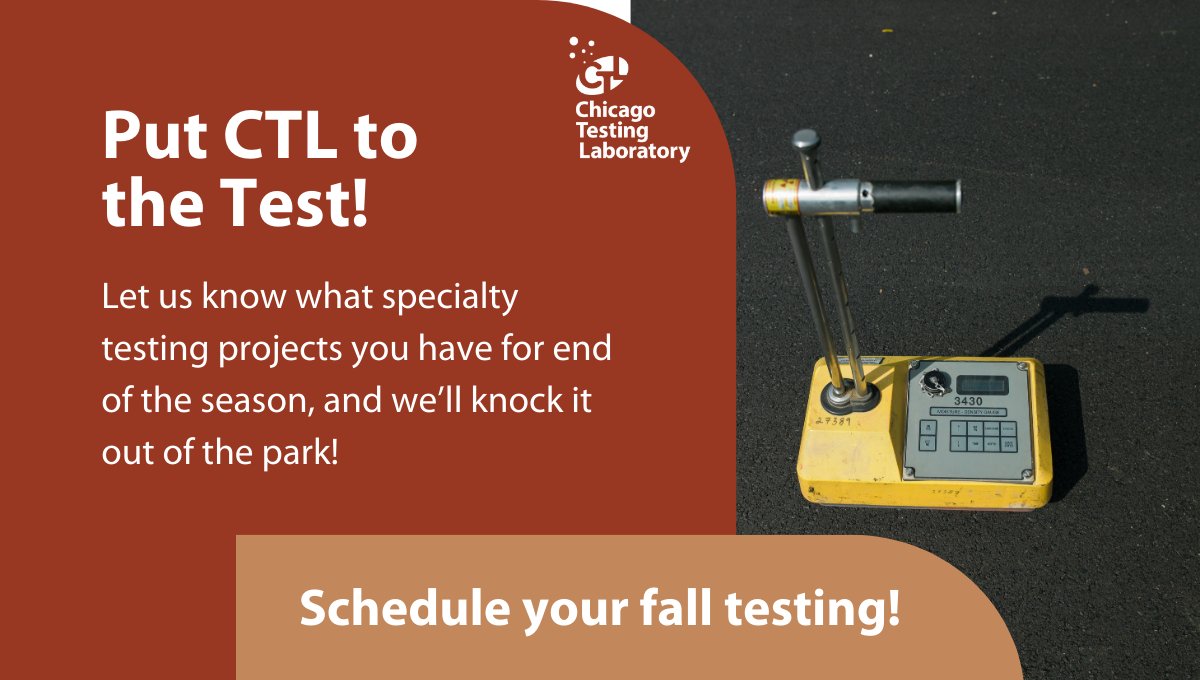 CHITestingLab's tweet image. As we roll into the home stretch of #RoadworkSeason, book your #SpecialtyTesting with #CTL.

We have experts trained and certified on many commonly required #RoadConstruction tests.

How can we support your end-of-season needs?
bit.ly/47hfMxe