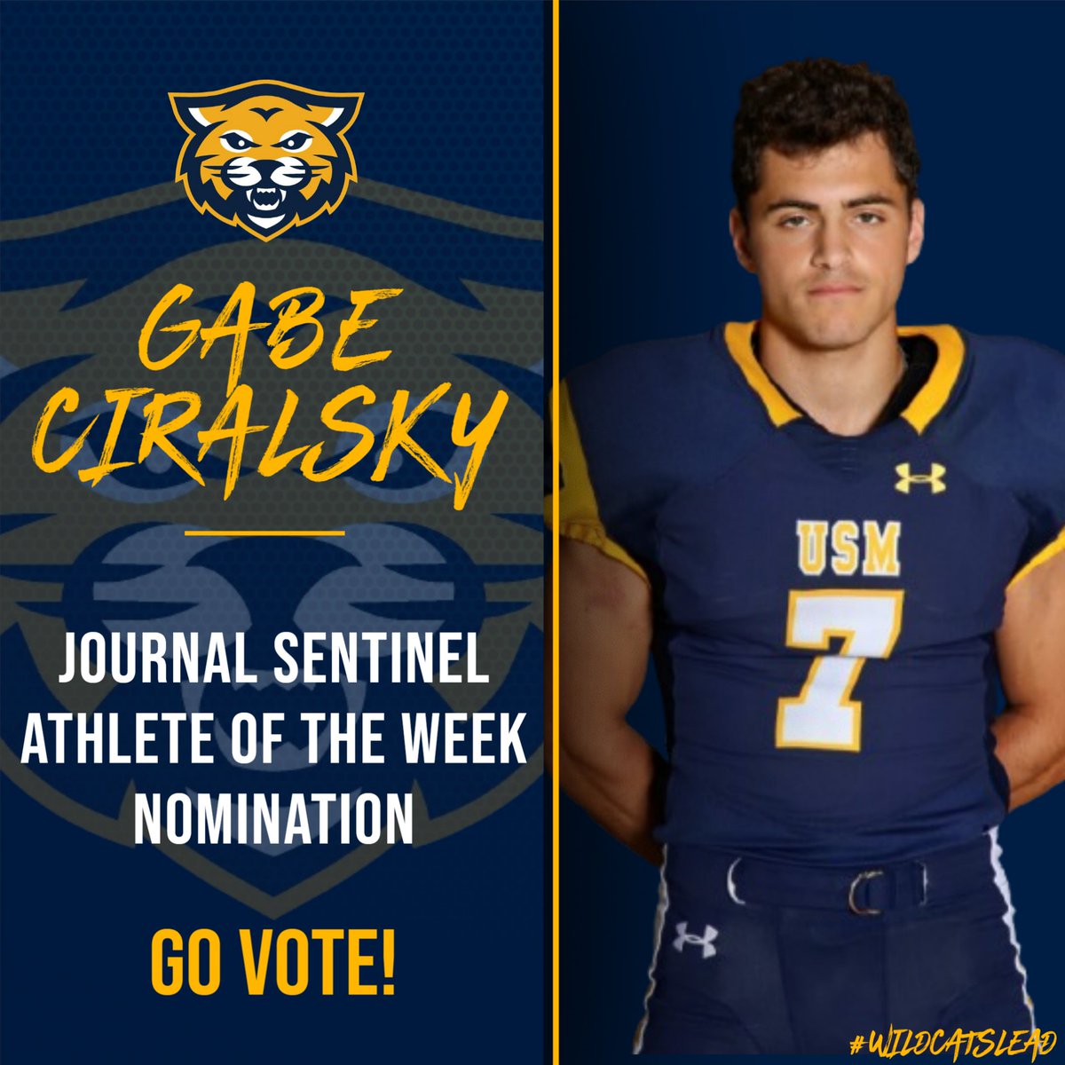 USM Athletics (@usmathletics) on Twitter photo Varsity Football Senior Gabe Ciralsky has been nominated for JS Athlete of the Week! Go vote!
Link: jsonline.com/story/sports/h…
<a href="/usmsocial/">University School of Milwaukee</a> #WildcatsLead Varsity Football Senior Gabe Ciralsky has been nominated for JS Athlete of the Week! Go vote!
Link: jsonline.com/story/sports/h…
<a href="/usmsocial/">University School of Milwaukee</a> #WildcatsLead