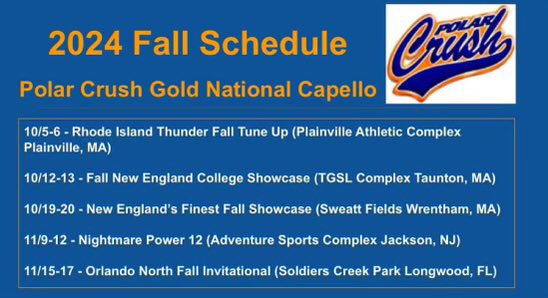I’ve made a team change that allows me to continue to focus on being a multi-sport athlete and academics. I’m excited to get started on Polar Crush 16u Gold National Capello. Thank you to Rhode Island Thunder, coaches and teammates for an amazing 23-24 season! New schedule⬇️