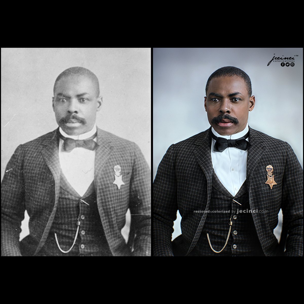 Isaiah Mays - c.1899
(February 16, 1858 – May 2, 1925)
#colorized #restored 

Buffalo Soldier in the United States Army and a recipient of America's highest military decoration—the Medal of Honor—for his actions during the Wham Paymaster Robbery in #Arizona Territory.