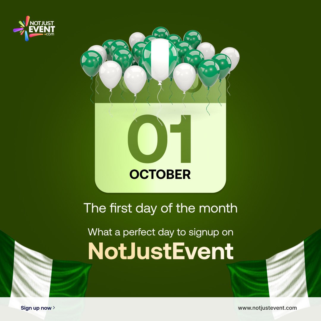 NotJustEventHQ's tweet image. It’s the first of the month, independence and a good day to sign up on NotJustEvent!🧏‍♂️🇳🇬

Take the bold decision for your business today and register on notjustevent.com

#independence #notjustevent
