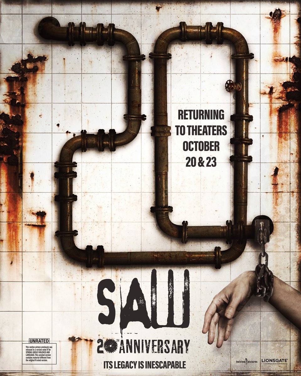 Saw's tweet photo. not just a pipe dream. SAW returns to theaters on October 20 and 23 in all of its unrated glory. #Saw20th 

Get tickets now: https://t.co/WCN8egAPrW https://t.co/zXqUbzMvrf