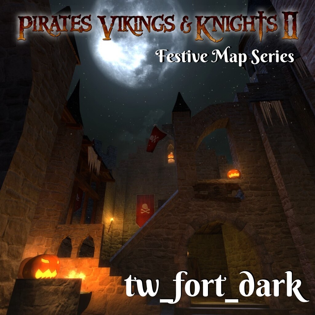 pvkiigame's tweet photo. Its beginning to look a lot like Halloween! Pirates have taken over the castle and have prepared festivities for the evening! PVKII Festive Map Series presents tw_fort_dark! Available for download on Steam Workshop! https://t.co/RZ3pAniPll #halloween #gaming #pvkii https://t.co/lyXAJfLO4B