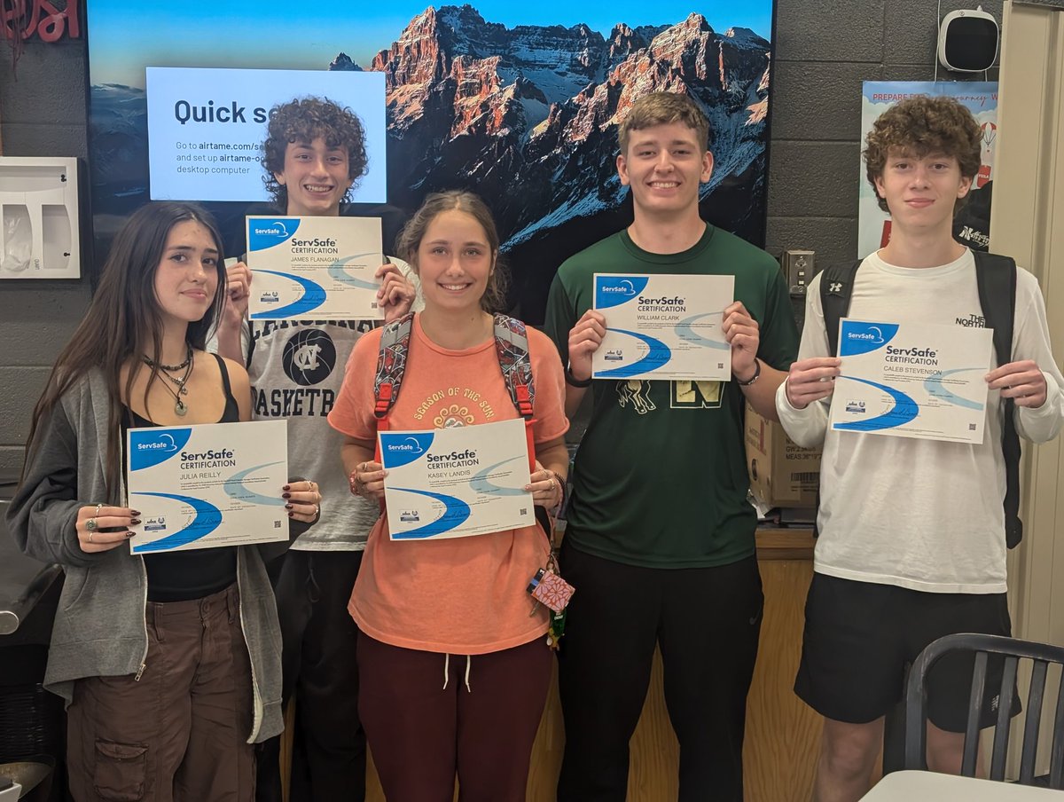 The_ChefX's tweet photo. Culinary 2 Internship has completed their ServSafe! We have 5 newly certified ServSafe Manager holders! 100% success rate! #NHSCulinary #CTE #OneChatham https://t.co/mt39hasLh1
