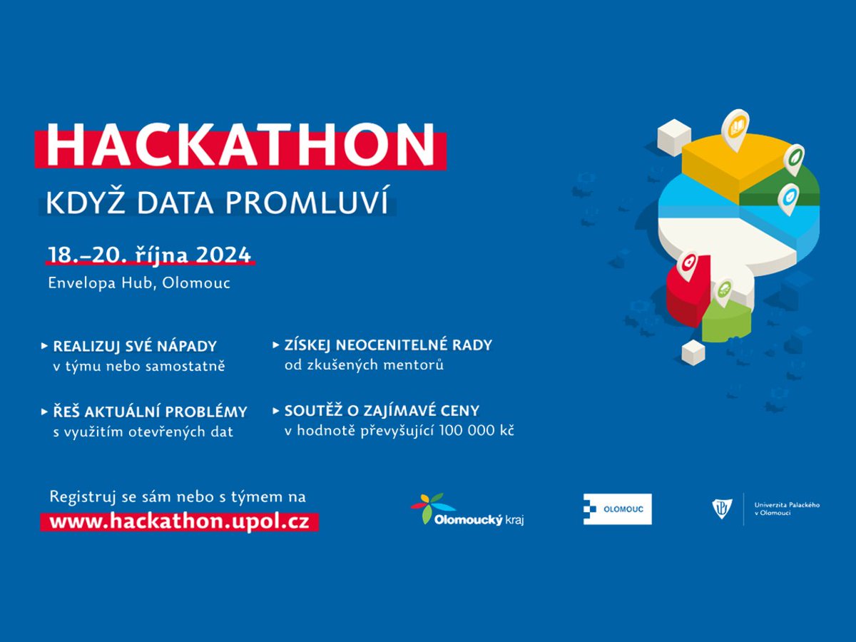 Hackathon se blíží
Máte nápad, jak zlepšit kvalitu života v našem kraji? Přihlaste se na hackathon, který pořádá <a href="/prfupol/">PřF UPOL</a>, <a href="/mesto_OLOMOUC/">OLOMOUC</a> a <a href="/OlomouckyKraj/">Olomoucký kraj</a>. 
Ale pozor, na registraci již není moc času!
Potřebné informace najdete tady 👉 hackathon.upol.cz