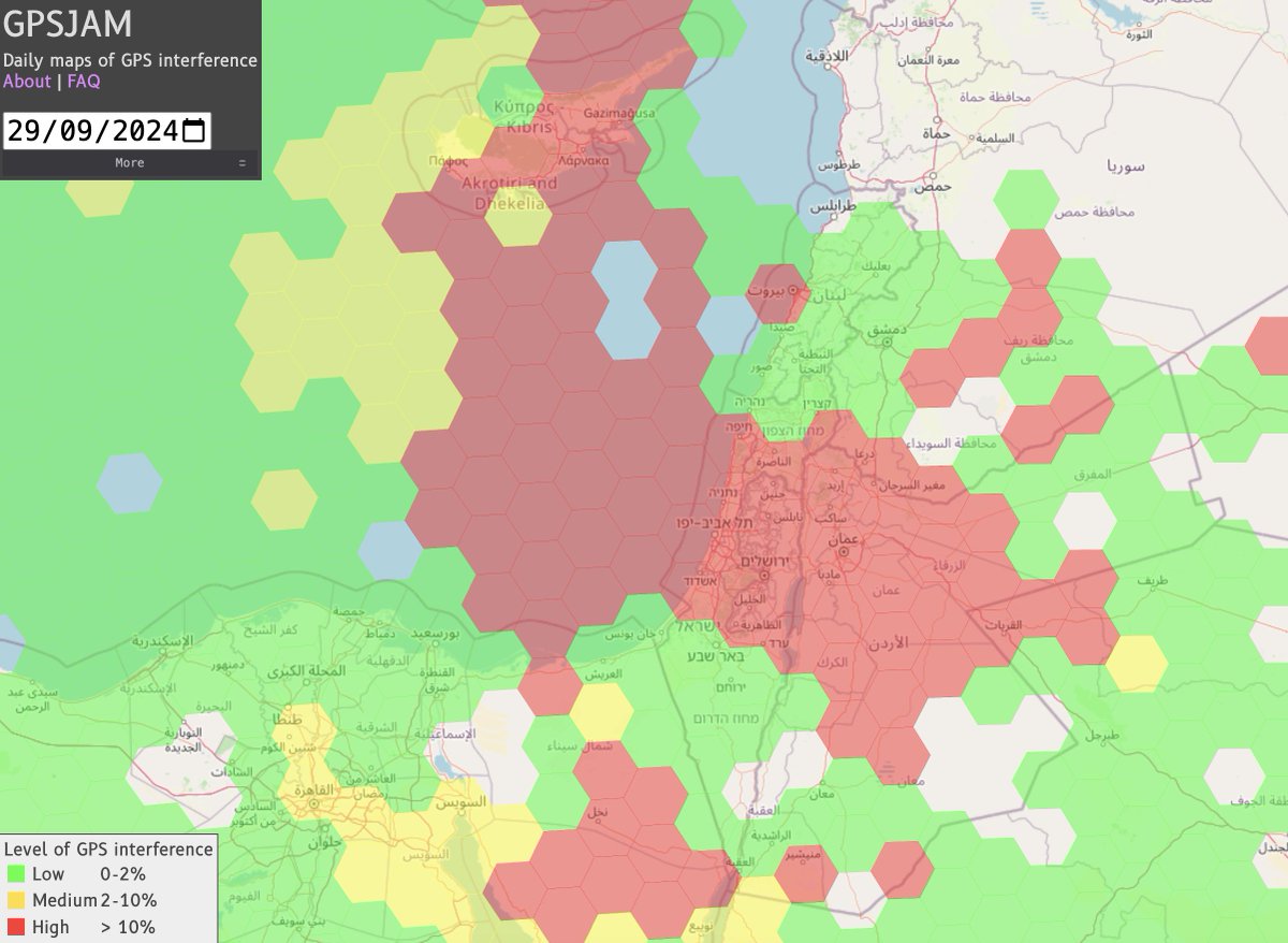 alternativewip's tweet photo. #Lebanon #Iran #Israel thousands of people watching commercial aircraft with inaccurate and broken flight paths to the east mediterranean sea.

again highlighting here the amount of gps data disruptions and jamming / spoofing going on in the area affecting flight paths. #GPSJam https://t.co/B7fPuh864j