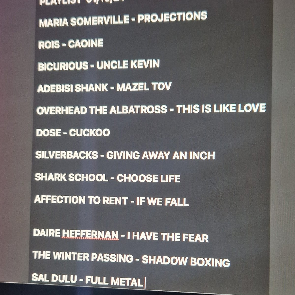 John O'Connor 🤘🤘 (@johnoconnor24) on Twitter photo Oooh I'm on air in 20 mins with tracks from these lovely folks below
<a href="/mariasomerville/">Maria Somerville</a>
Rois
<a href="/Bicuriousband/">Bicurious</a> <a href="/AdebisiShank/">Adebisi Shank</a> <a href="/OvrhdThAlbtrss/">OverheadTheAlbatross</a>
<a href="/dose/">Dose</a>
<a href="/silverbacksFOUR/">silverbacks</a>
Shark School
<a href="/affectiontorent/">Affection to Rent</a>
<a href="/daireheffernan/">daire Ƹ̵̡Ӝ̵̨̄Ʒ</a>
<a href="/WinterPassingYo/">⛽️ THE WINTER PASSING ⛽️</a>
<a href="/saldulu/">Sal Dulu</a>
Tune in at 9pm on @flirtfm Oooh I'm on air in 20 mins with tracks from these lovely folks below
<a href="/mariasomerville/">Maria Somerville</a>
Rois
<a href="/Bicuriousband/">Bicurious</a> <a href="/AdebisiShank/">Adebisi Shank</a> <a href="/OvrhdThAlbtrss/">OverheadTheAlbatross</a>
<a href="/dose/">Dose</a>
<a href="/silverbacksFOUR/">silverbacks</a>
Shark School
<a href="/affectiontorent/">Affection to Rent</a>
<a href="/daireheffernan/">daire Ƹ̵̡Ӝ̵̨̄Ʒ</a>
<a href="/WinterPassingYo/">⛽️ THE WINTER PASSING ⛽️</a>
<a href="/saldulu/">Sal Dulu</a>
Tune in at 9pm on @flirtfm