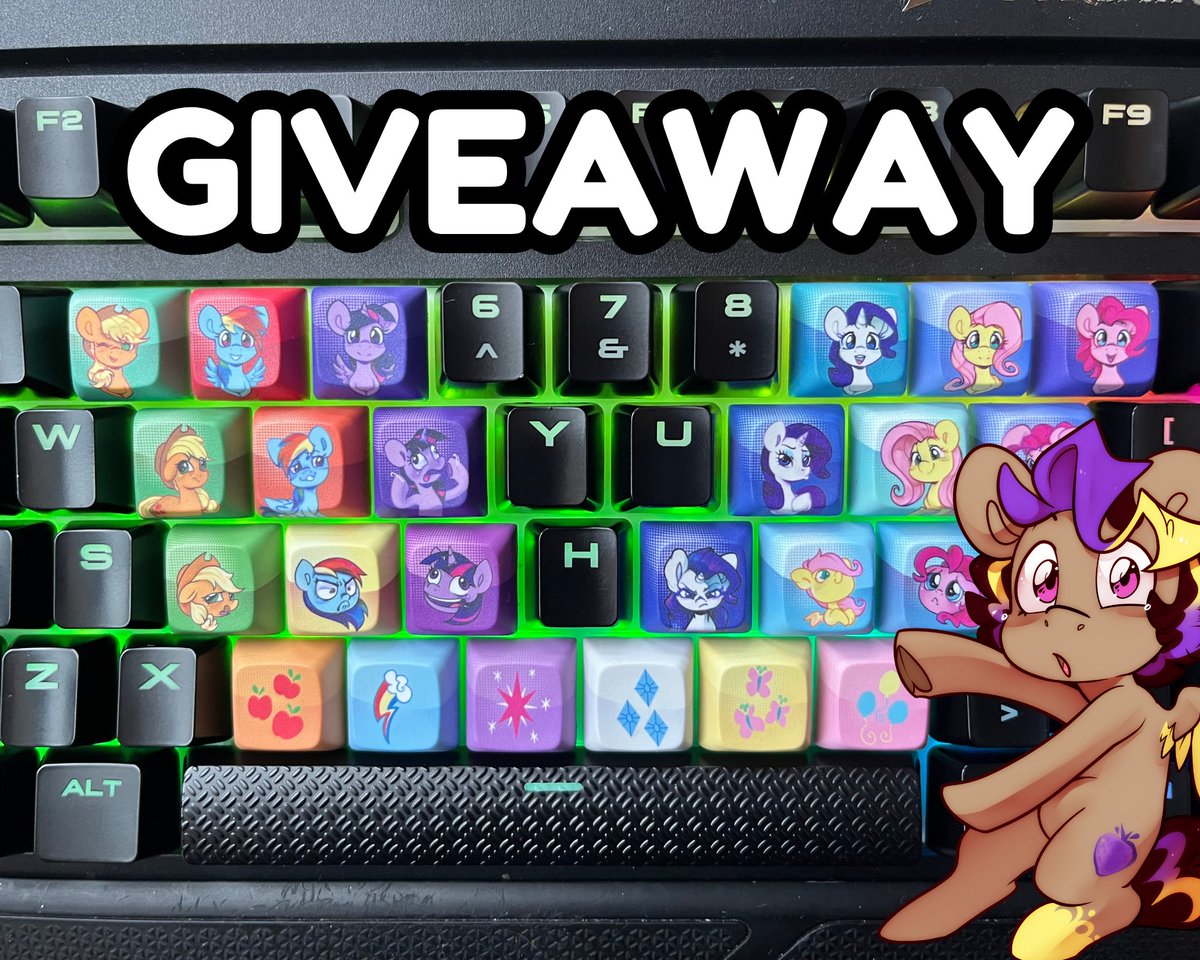 Alright I'm having fun with these keycaps so it's 🚨GIVEAWAY TIME BAYBEEEE 🚨

🌻Winner gets 1 FULL SET of Mane 6 keycaps ($180 value)!
(w FREE domestic shipping✈️)

⚡️TO ENTER:
- RT and FOLLOW!
- Comment a character you want to see me make keycaps of next!
Winner chosen NOV 4th!