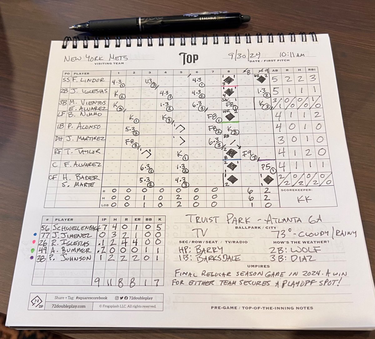 kevinklein's tweet photo. Scoring baseball games is one of the most meditative, relaxing things I’ve ever done. For a ‘boring’ sport, recording in-game stats keeps you surprisingly focused and present. Loving this scorebook from @72doubleplay https://t.co/0zQC9pUXwI
