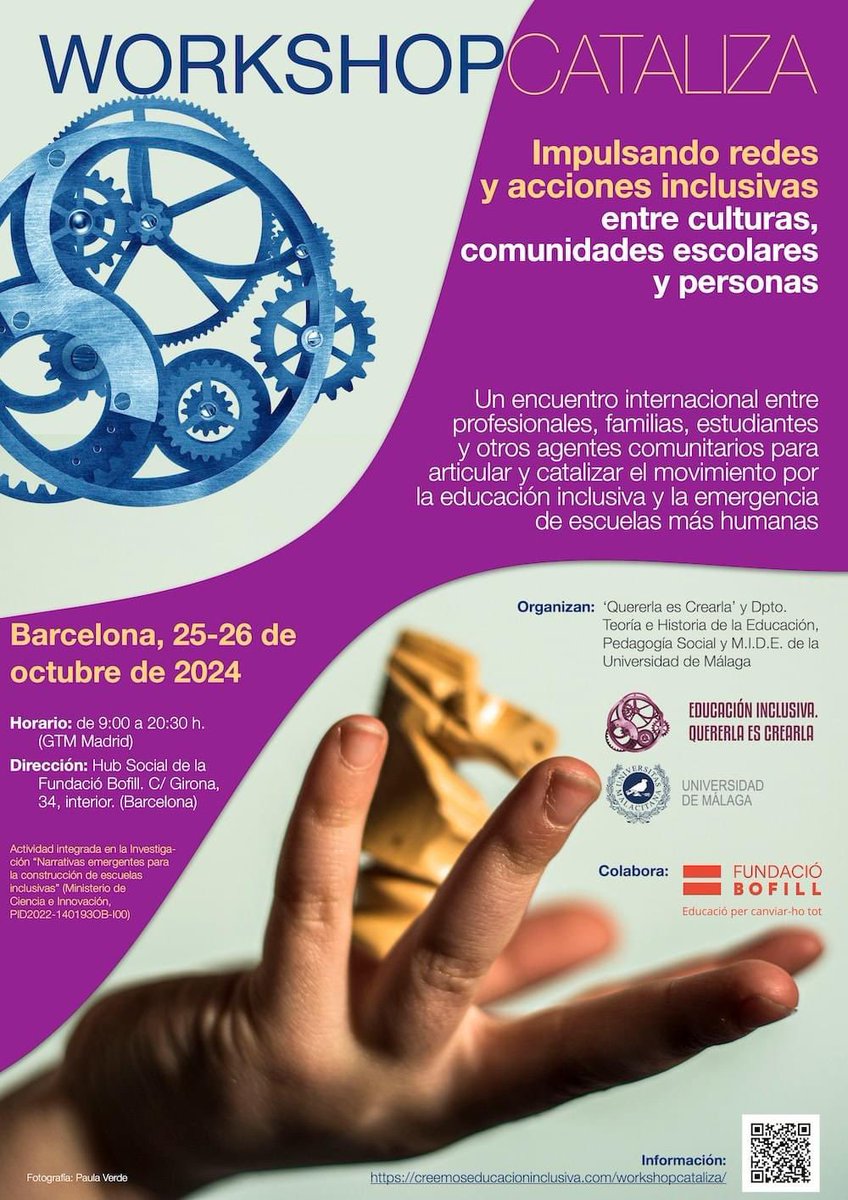 Los próximos días 25 y 26 de octubre estaremos en Barcelona, gracias a la <a href="/FundacioBofill/">Fundació Bofill</a>, desarrollando el 4º encuentro general de <a href="/QuererlaCrearla/">Quererla es crearla</a>.

Toda la información en creemoseducacioninclusiva.com/workshopcatali… 
👇