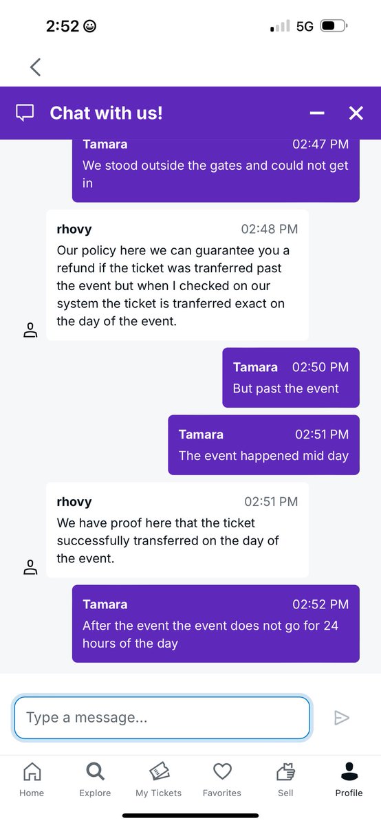 tamaraharp's tweet photo. @StubHub Event more crazy talk from customer service 😝😝😝 https://t.co/iYF442JCJp