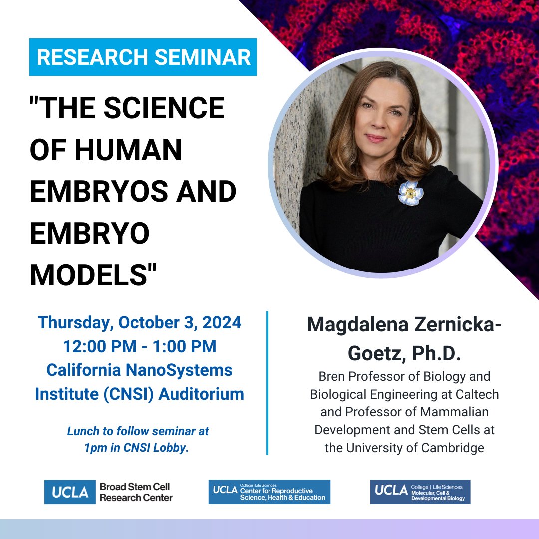 We are thrilled to invite you to our Fall 2024 Distinguished Speaker Series event featuring Scientist and Author, Dr. Magdalena Zernicka-Goetz, who will be speaking on the science of human embryos and embryo models. An event not to be missed! More details👇