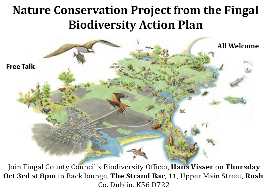 BWI Fingal (@bwifingal) on Twitter photo Join Fingal County Council's Biodiversity Officer, Hans Visser, for a talk on the nature conservation projects undertaken to date from the Fingal Biodiversity Action Plan and some of the key projects that are proposed for the coming year.
Free Talk, All Welcome.
<a href="/EVENTSinFingal/">Events in Fingal</a> Join Fingal County Council's Biodiversity Officer, Hans Visser, for a talk on the nature conservation projects undertaken to date from the Fingal Biodiversity Action Plan and some of the key projects that are proposed for the coming year.
Free Talk, All Welcome.
<a href="/EVENTSinFingal/">Events in Fingal</a>
