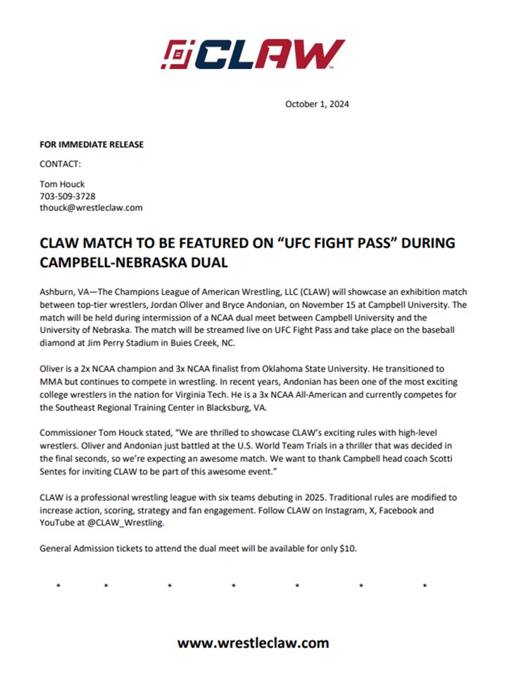 CLAW Wrestling (@claw_wrestling) on Twitter photo Oh my! THAT DUDE v. THE HUMAN HIGHLIGHT REEL. That's right-- <a href="/that_dude_JO/">Jordan Oliver</a> and <a href="/AndonianB/">Bryce Andonian</a> on UFC Fight Pass at <a href="/GoCamelsWrestle/">Campbell Wrestling</a> and <a href="/HuskerWrestling/">Nebraska Wrestling</a> dual meet. CLAW rules. On the baseball diamond! Oh my! THAT DUDE v. THE HUMAN HIGHLIGHT REEL. That's right-- <a href="/that_dude_JO/">Jordan Oliver</a> and <a href="/AndonianB/">Bryce Andonian</a> on UFC Fight Pass at <a href="/GoCamelsWrestle/">Campbell Wrestling</a> and <a href="/HuskerWrestling/">Nebraska Wrestling</a> dual meet. CLAW rules. On the baseball diamond!