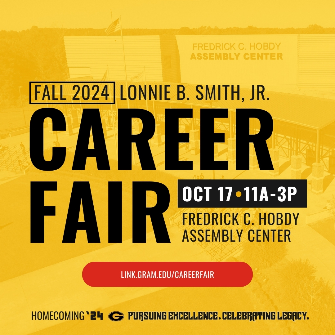 Grambling1901's tweet photo. The annual Lonnie B. Smith Fall Career Fair will be held during Homecoming Week on Oct. 17 from 11 a.m. to 3 p.m. in the Fredrick C. Hobdy Assembly Center. Students can register at https://t.co/2QKnF8qLBT. Alumni can register at https://t.co/7RZBfflaTO. #GRAMFAMHC https://t.co/0z3N7Z5fbK