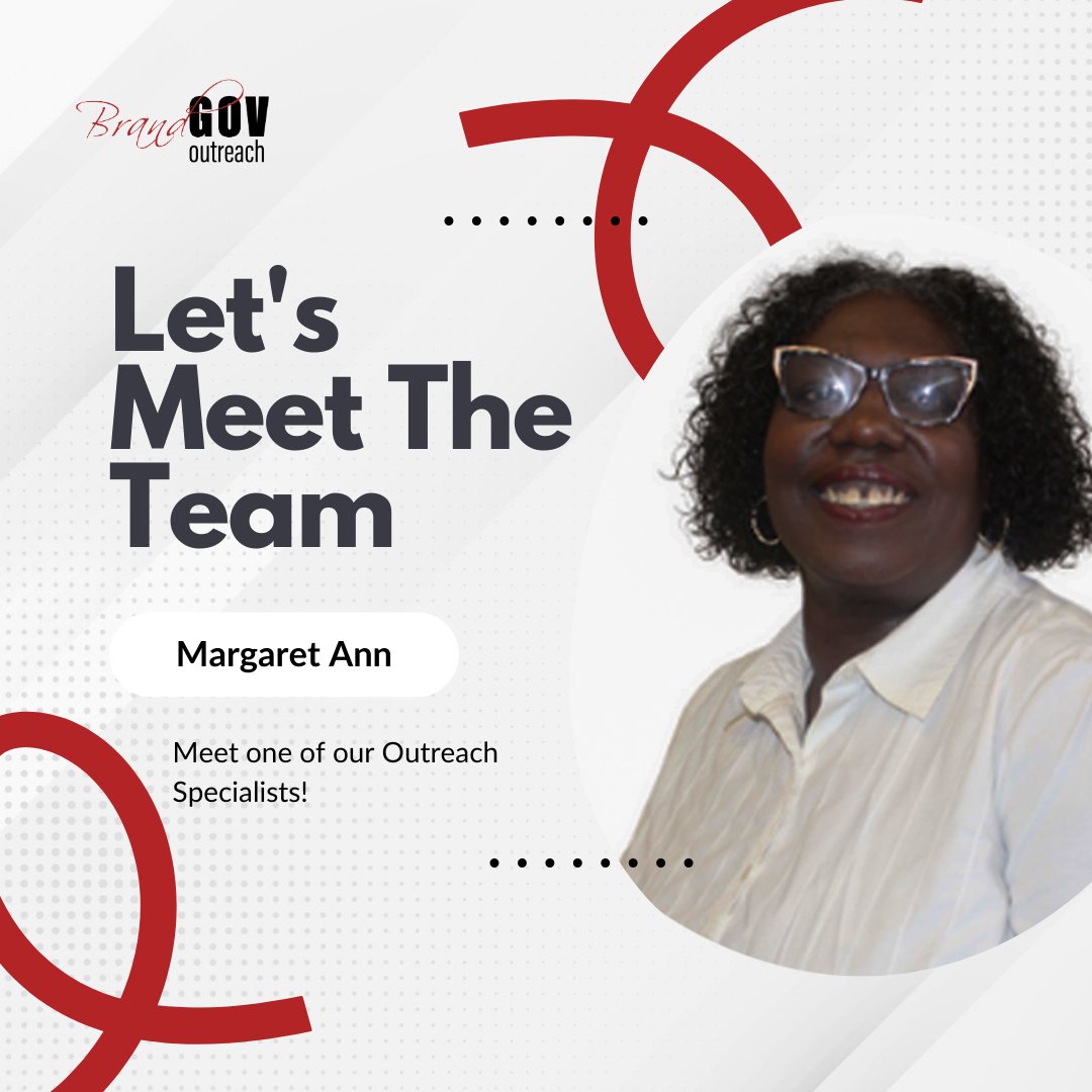 🌟 Team Member Highlight: Margaret Ann 🌟

Meet Margaret Ann, one of our amazing Outreach Specialists at BrandGOV! Margaret loves that her work allows her to connect with new people and share valuable services that make a difference in their lives.