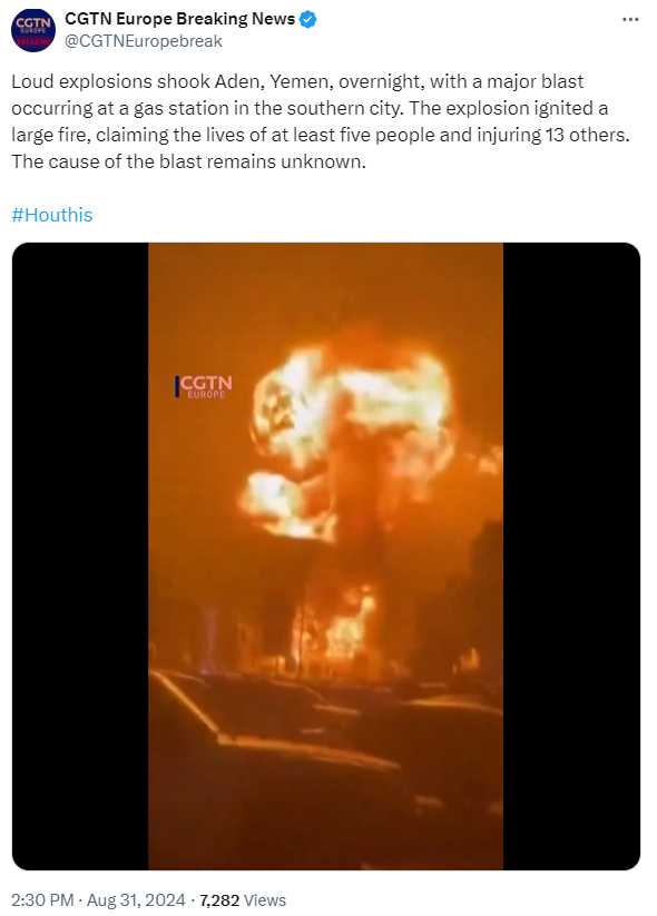 This widely shared video falsely claims to show the impact of Iranian missile strikes in Israel tonight.

The video was in fact filmed in August in Aden, Yemen, showing an explosion at a petrol station.