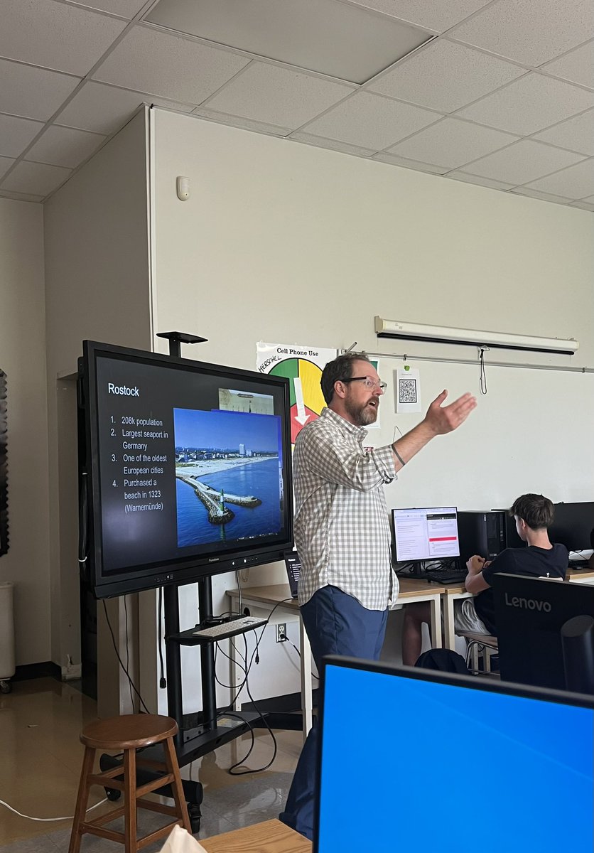 TeachWithFateya's tweet photo. What’s happening in CTE? Well since you asked. 😁 Today Mrs. Brinton’s Adobe Visual Design 2 students learned about Rostock, one of Raleigh’s sister cities. Students began the steps to creating a 30th anniversary logo for the Rostock Seawolves basketball team. https://t.co/Bx3IVIPzGZ