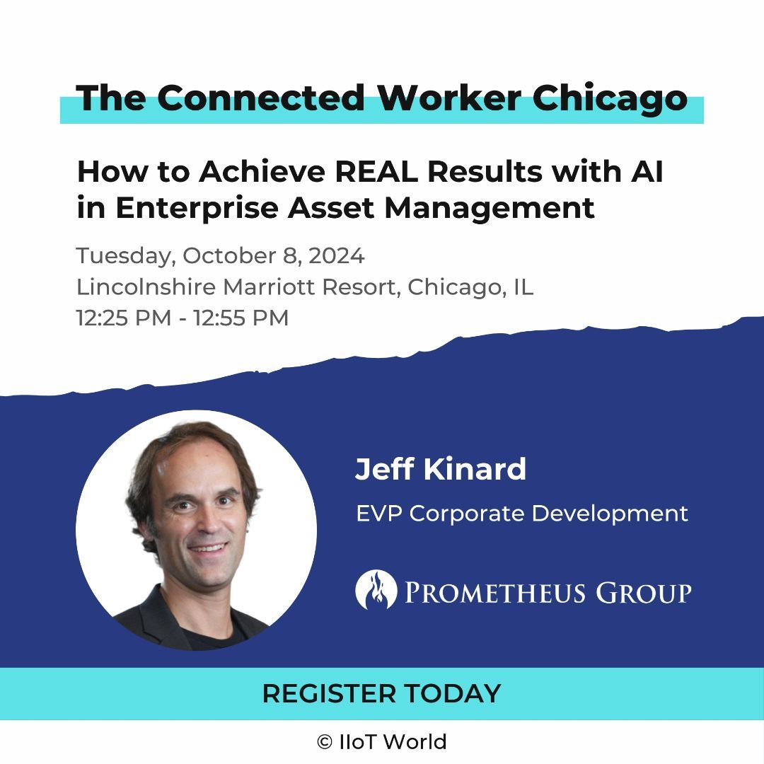 IIoT_World's tweet photo. AI in Enterprise Asset Management is transforming industries! Join Jeff Kinard of @PrometheusGroup at #ConnectedWorkerSummit on Oct 8, 12:25 PM. Learn how to leverage AI for master data and asset performance.  https://t.co/afuPQG7u9x 

#sponsored #prometheus_iiot #AI #Industry40 https://t.co/C0Y4TRe3Dq