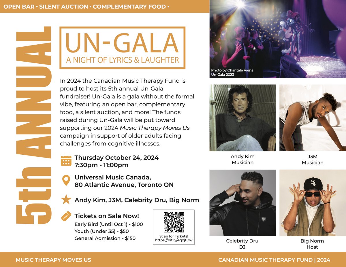 Toronto friends, join <a href="/cdnmusictherapy/">Canadian Music Therapy Fund</a> on Thurs. Oct. 24th for our 5th annual Un-Gala fundraiser!
Un-Gala is more than a fun night - buying a ticket will support our campaign dedicated to supporting older adults facing challenges from cognitive illnesses. zeffy.com/en-CA/ticketin…