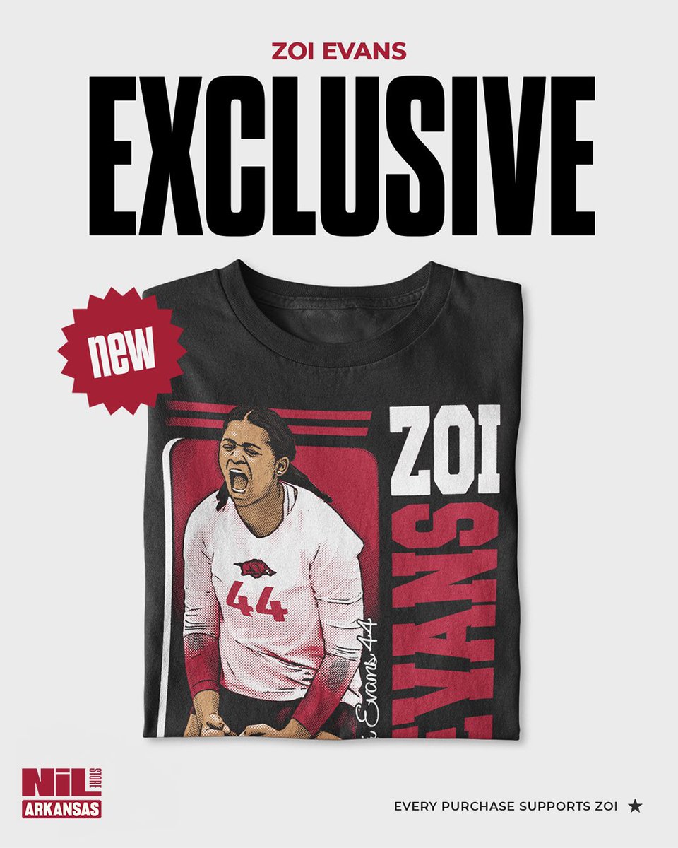 🚨EXCLUSIVE Zoi Evans merch is now available on the Arkansas NIL Store! Shop the drop, every purchase supports Zoi! 🐗🏐 #exclusive #merch #razorbacks #volleyball 

🛒 arkansas.nil.store/collections/zo…