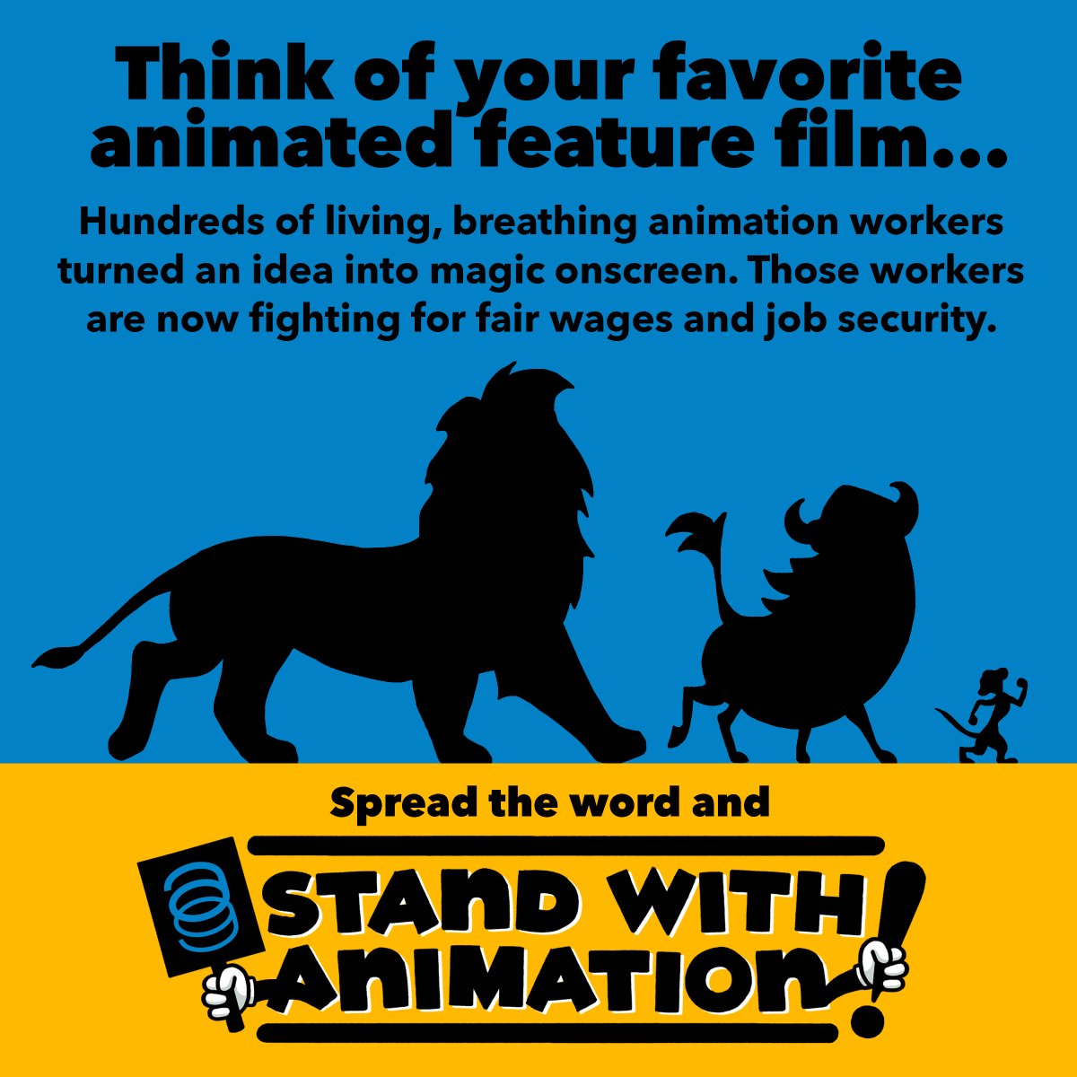 animationguild's tweet image. Let’s remind everyone that their favorite animation is made by us—human animation workers! Post a pic or illustration of yourself, include your job &amp;amp; favorite series or movies you’ve worked on &amp;amp; tag TAG so we can share! Thanks Hannah Partlow for this graphic. #StandWithAnimation
