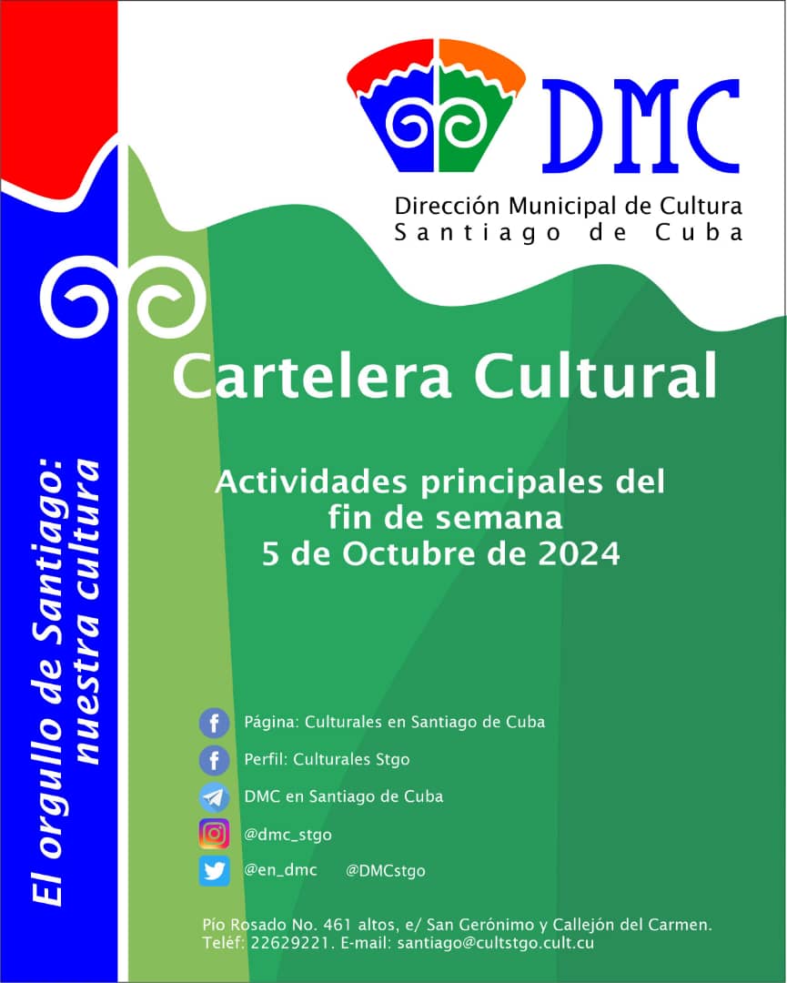 DMCstgo's tweet image. DMC en #SantiagodeCuba (Dirección Municipal de Cultura)

 #SiempreSantiago 
#camsantiagodecuba 

@DiazCanelB
@ManuelFalcnHer2
@BatistaYaneydis
@BeatrizJUrrutia