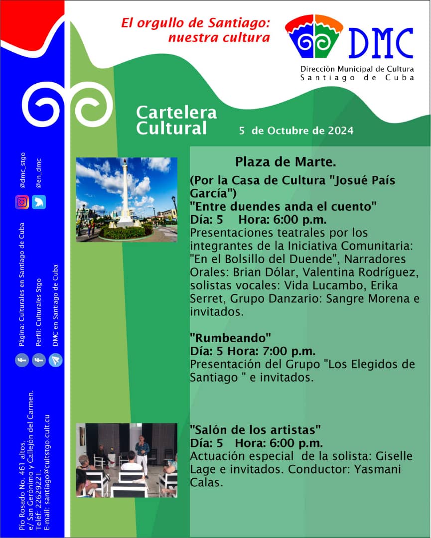 DMCstgo's tweet image. DMC en #SantiagodeCuba (Dirección Municipal de Cultura)

 #SiempreSantiago 
#camsantiagodecuba 

@DiazCanelB
@ManuelFalcnHer2
@BatistaYaneydis
@BeatrizJUrrutia