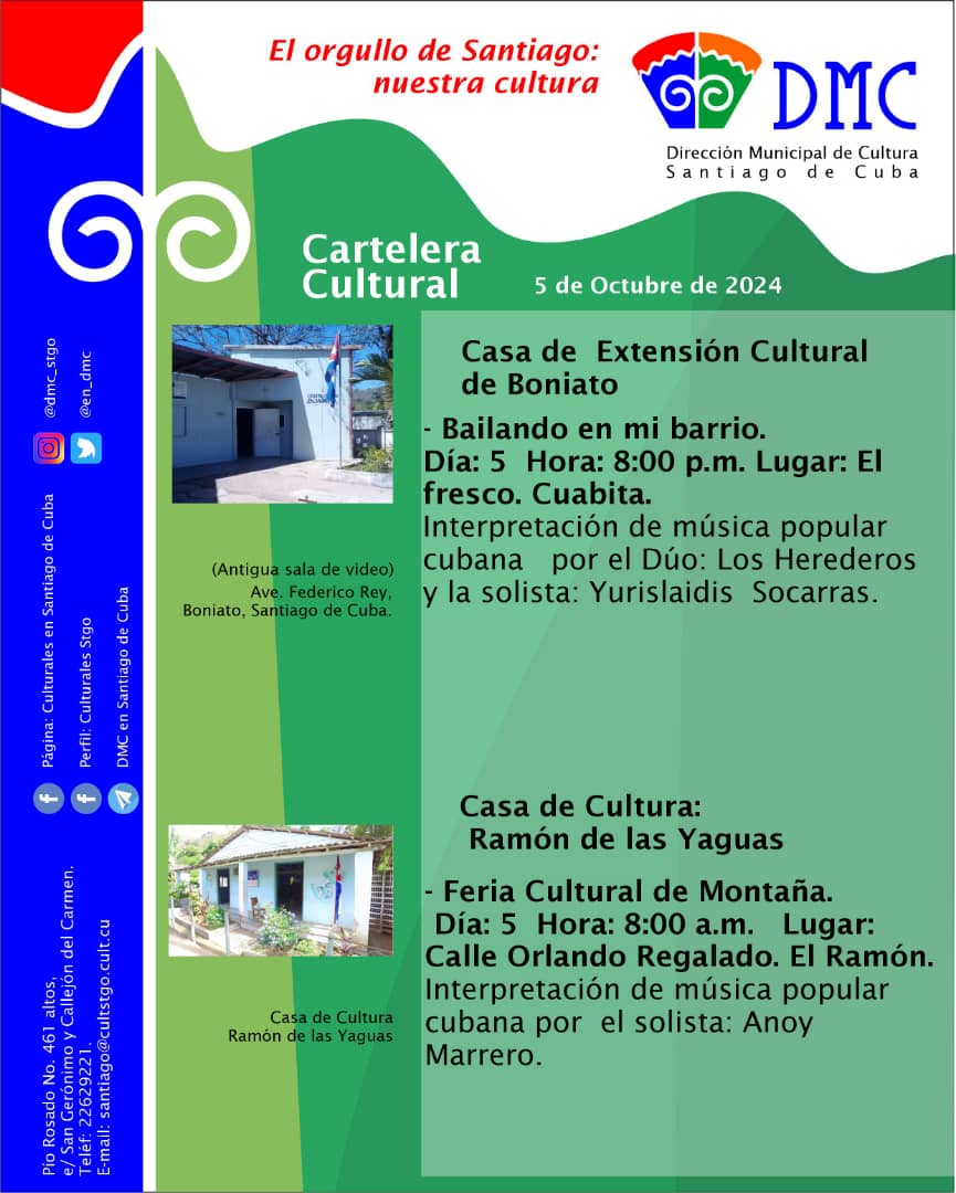 DMCstgo's tweet image. DMC en #SantiagodeCuba (Dirección Municipal de Cultura)

 #SiempreSantiago 
#camsantiagodecuba 

@DiazCanelB
@ManuelFalcnHer2
@BatistaYaneydis
@BeatrizJUrrutia